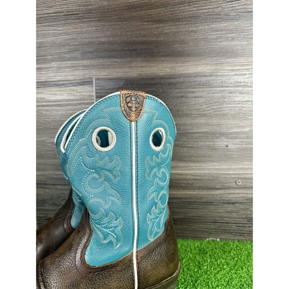 Ariat Youth Fatbaby Leather Boots, Distressed Brown Turquoise size 4 - Picture 2 of 10